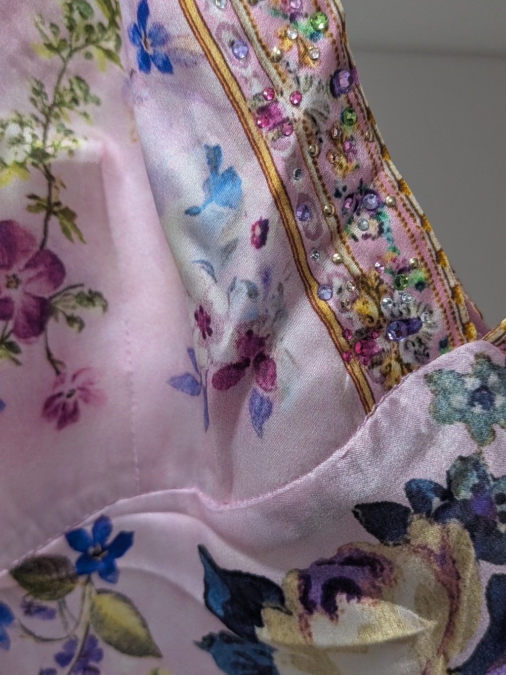 Women's Pink Floral Satin Slip Dress - Picture 5 of 9